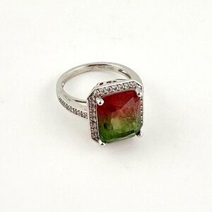Watermelon Quartz Gemstone & Silver Ring EUC - Size 6.75